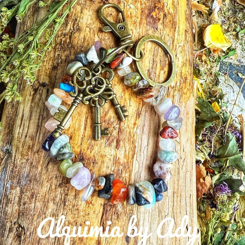 Colorful gemstones bracelet bag charm card key holder